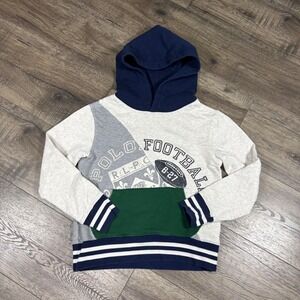 Polo Ralph Lauren Boys Football Colorblock Hoodie Navy Grey Cream Size S 8